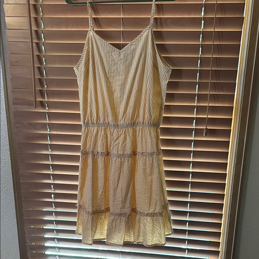 Cream Mini Sundress with Spaghetti Straps and V-Neck